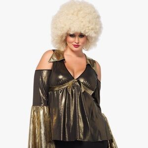 Gold and‎ Black Flare Jumpsuit Disco Diva Costume Plus 3/4x